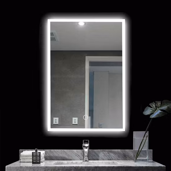 Espejo de pared de tocador con luz sin marco para baño LED inteligente al por mayor de China