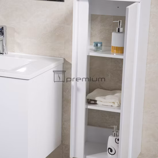 Moderno lavabo individual montado en la pared, lavabo de cerámica, muebles de baño de PVC impermeables, espejo plateado, gabinete de almacenamiento de tocador